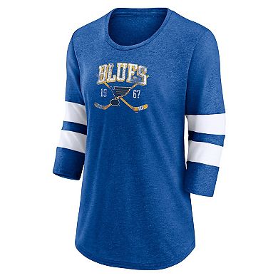 Women's Fanatics Branded Heather Blue St. Louis Blues Line Shift Tri-Blend Three-Quarter Sleeve T-Shirt