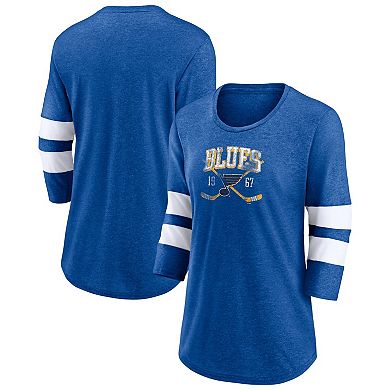Women's Fanatics Branded Heather Blue St. Louis Blues Line Shift Tri-Blend Three-Quarter Sleeve T-Shirt
