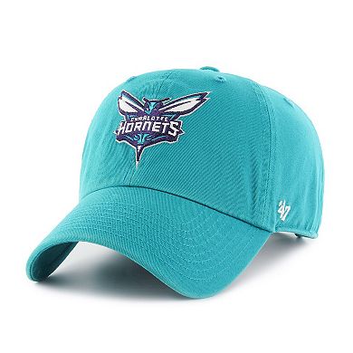 Men's '47 Teal Charlotte Hornets Team Logo Clean Up Adjustable Hat