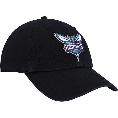 Men's '47 Black Charlotte Hornets Team Logo Clean Up Adjustable Hat