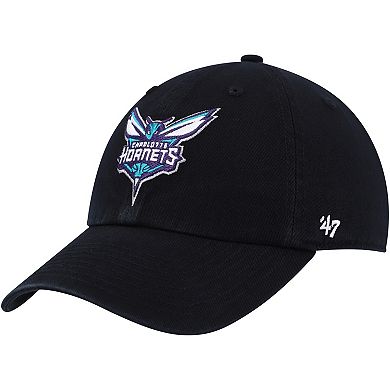 Men's '47 Black Charlotte Hornets Team Logo Clean Up Adjustable Hat
