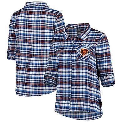 Women's Concepts Sport Navy Chicago Bears Plus Size Mainstay Flannel Full-Button Long Sleeve Nightshirt
