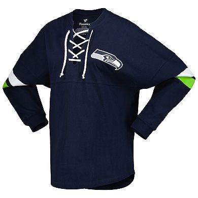 Women's Fanatics Branded College Navy Seattle Seahawks Spirit Jersey Lace-Up V-Neck Long Sleeve T-Shirt