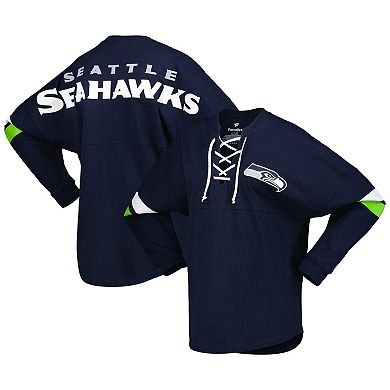 Women's Fanatics Branded College Navy Seattle Seahawks Spirit Jersey Lace-Up V-Neck Long Sleeve T-Shirt