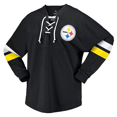 Women's Fanatics Branded Black Pittsburgh Steelers Spirit Jersey Lace-Up V-Neck Long Sleeve T-Shirt