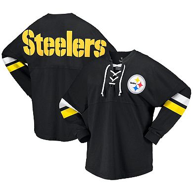 Women's Fanatics Branded Black Pittsburgh Steelers Spirit Jersey Lace-Up V-Neck Long Sleeve T-Shirt