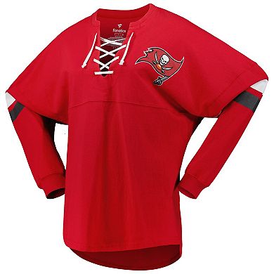 Women's Fanatics Branded Red Tampa Bay Buccaneers Spirit Jersey Lace-Up V-Neck Long Sleeve T-Shirt