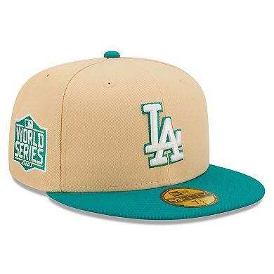 Men's New Era Natural/Teal Los Angeles Dodgers Mango Forest 59FIFTY fitted hat