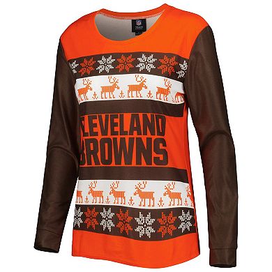 Women's FOCO Orange Cleveland Browns Holiday Ugly Pajama Set
