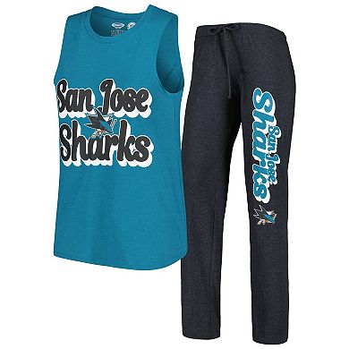 Women's Concepts Sport Teal/Black San Jose Sharks Meter Muscle Tank Top & Pants Sleep Set