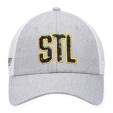 Women's  Fanatics Branded Heather Gray/White St. Louis Blues Iconic Glimmer Trucker Snapback Hat