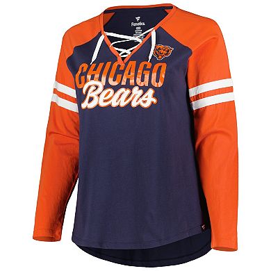Women's Fanatics Branded Navy/Orange Chicago Bears Plus Size True to Form Lace-Up V-Neck Raglan Long Sleeve T-Shirt