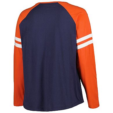 Women's Fanatics Branded Navy/Orange Chicago Bears Plus Size True to Form Lace-Up V-Neck Raglan Long Sleeve T-Shirt