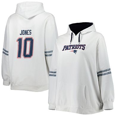 Women's Mac Jones White/Navy New England Patriots Plus Size Name & Number Pullover Hoodie