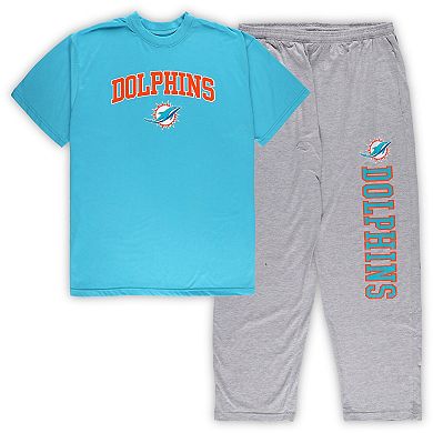 Men's Concepts Sport Aqua/Heather Gray Miami Dolphins Big & Tall T-Shirt & Pajama Pants Sleep Set