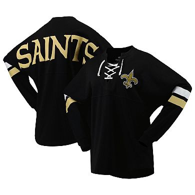 Women's Fanatics Branded Black New Orleans Saints Spirit Jersey Lace-Up V-Neck Long Sleeve T-Shirt