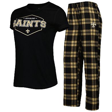 Women's Concepts Sport Black/Gold New Orleans Saints Plus Size Badge T-Shirt & Pants Sleep Set