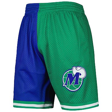 Men's Mitchell & Ness Blue/Green Dallas Mavericks Hardwood Classics 1998 Split Swingman Shorts