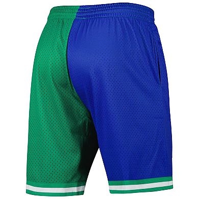 Men's Mitchell & Ness Blue/Green Dallas Mavericks Hardwood Classics 1998 Split Swingman Shorts