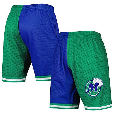 Men's Mitchell & Ness Blue/Green Dallas Mavericks Hardwood Classics 1998 Split Swingman Shorts