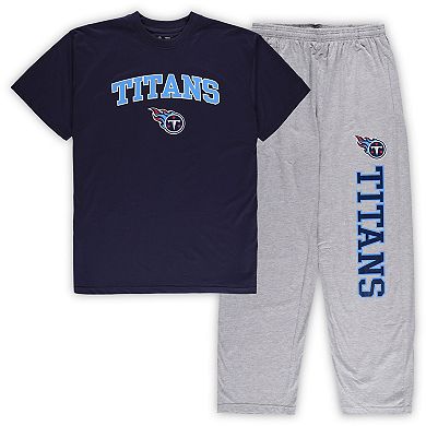 Men's Concepts Sport Navy/Heather Gray Tennessee Titans Big & Tall T-Shirt & Pajama Pants Sleep Set