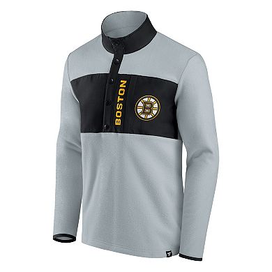 Men's Fanatics Branded Gray/Black Boston Bruins Omni Polar Fleece Quarter-Snap Jacket