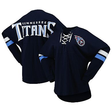 Women's Fanatics Branded Navy Tennessee Titans Spirit Jersey Lace-Up V-Neck Long Sleeve T-Shirt