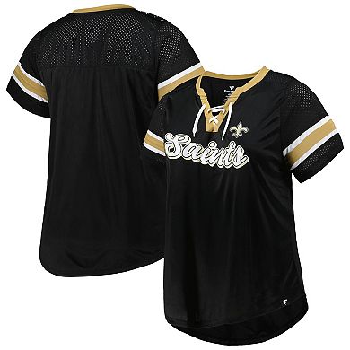 Women's Fanatics Branded Black New Orleans Saints Plus Size Original State Lace-Up T-Shirt
