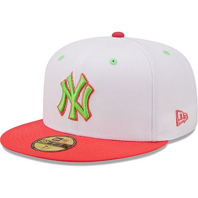 Men's New Era White/Coral New York Yankees 100th Anniversary Strawberry Lolli 59FIFTY Fitted Hat