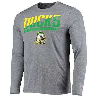 Men's Champion Gray Oregon Ducks Wordmark Slash Long Sleeve T-Shirt