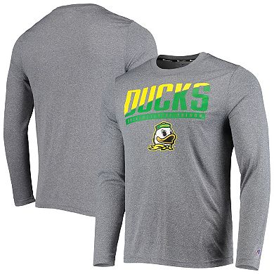 Men's Champion Gray Oregon Ducks Wordmark Slash Long Sleeve T-Shirt