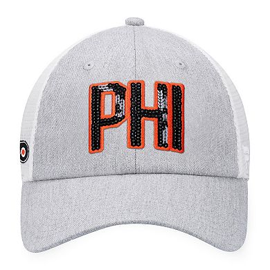 Women's  Fanatics Branded Heather Gray/White Philadelphia Flyers Iconic Glimmer Trucker Snapback Hat