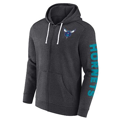 Men's Fanatics Branded Heather Charcoal Charlotte Hornets Down and Distance Full-Zip Hoodie