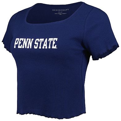 Women's Navy Penn State Nittany Lions Baby Rib Lettuce-Edge Trim T-Shirt