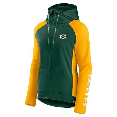 Women's Fanatics Branded Green/Gold Green Bay Packers End Around Lightweight Raglan Full-Zip Hoodie Jacket