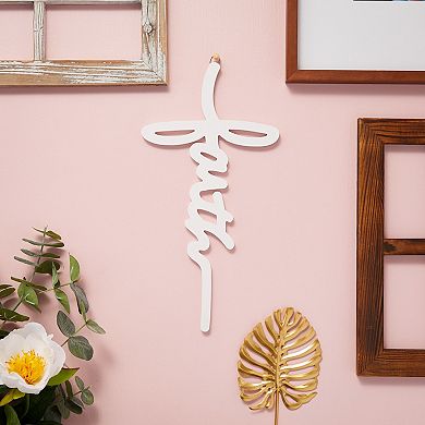 Wooden Religious Cross, Faith Wall Decor (White, 8.5 x 16 Inches)