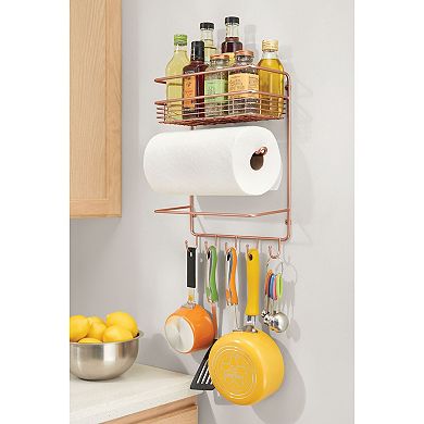 mDesign Metal Wall Mount Paper Towel Holder with Storage Shelf/Hooks