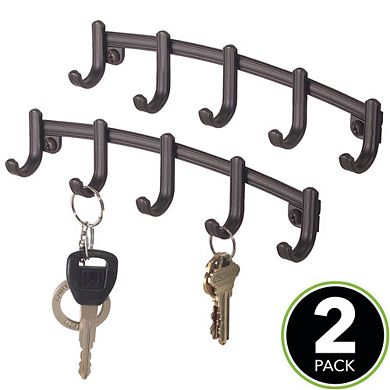 mDesign Small Wall Mount Key Ring Holder Hook Rack with 5 Metal Hooks for Entryway, Mudroom, Hallway, Kitchen, and Home Office