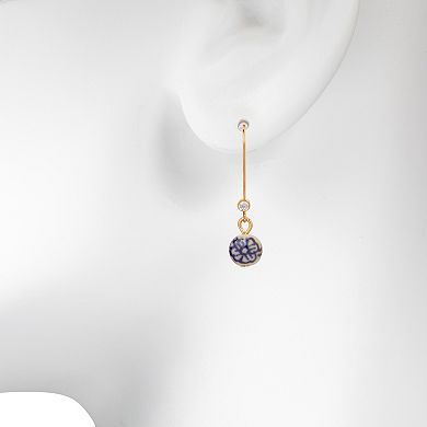 LC Lauren Conrad Gold Tone Ceramic Floral Bead & Crystal Drop Earrings