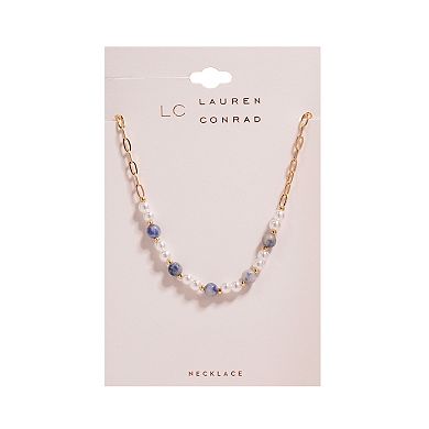 LC Lauren Conrad Gold Tone Quartz & Simulated Pearl Beaded Necklace
