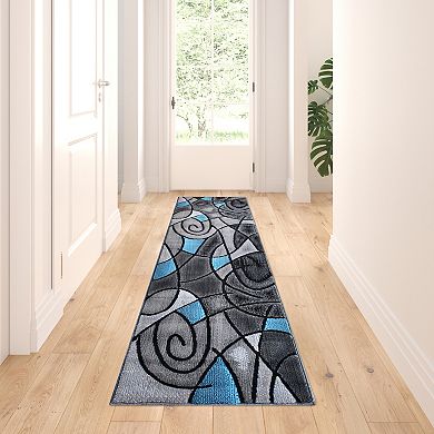 Masada Rugs Masada Rugs Trendz Collection 2'x7' Modern Contemporary Runner Area Rug in Blue, Gray and Black