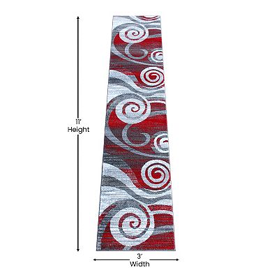 Masada Rugs Masada Rugs Stephanie Collection 2'x11' Area Rug Runner with Modern Contemporary Design 1103 in Red, Gray, White and Black