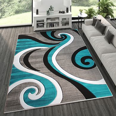 Masada Rugs Masada Rugs Sophia Collection 8'x10' Modern Contemporary Hand Sculpted Area Rug in Turquoise