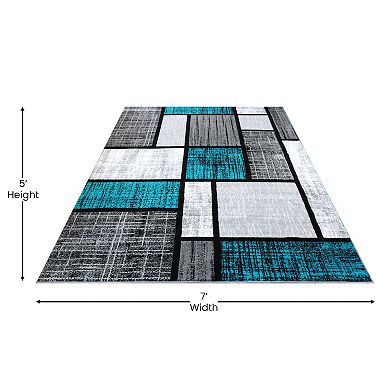 Masada Rugs Masada Rugs Stephanie Collection Design 1110 5'x7' Modern Contemporary Area Rug in Turquoise, Gray, Black and White