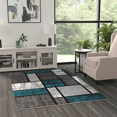 Masada Rugs Masada Rugs Stephanie Collection Design 1110 5'x7' Modern Contemporary Area Rug in Turquoise, Gray, Black and White