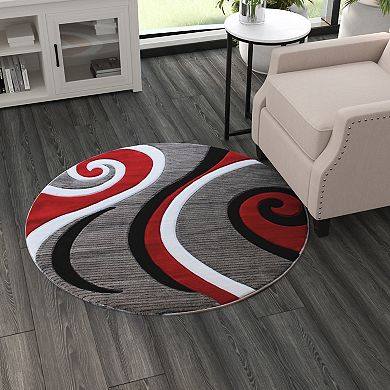 Masada Rugs Masada Rugs Sophia Collection 4'x4' Round Area Rug with Hand Carved Intersecting Arch Design in Red, White, Gray & Black