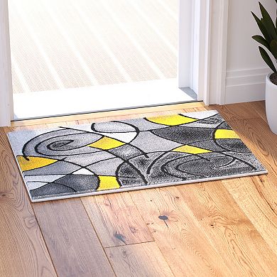 Masada Rugs Masada Rugs Trendz Collection 2'x3' Modern Contemporary Area Rug Mat in Yellow, Gray and Black