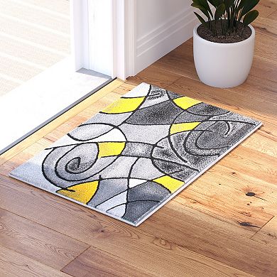 Masada Rugs Masada Rugs Trendz Collection 2'x3' Modern Contemporary Area Rug Mat in Yellow, Gray and Black