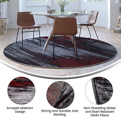 Masada Rugs Masada Rugs Trendz Collection 7'x7' Round Modern Contemporary Round Area Rug in Red, Gray and Black