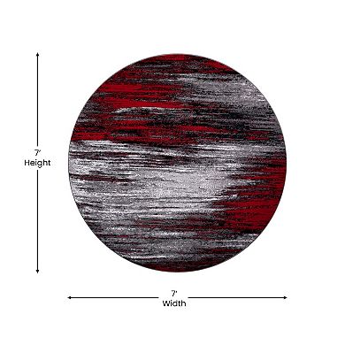 Masada Rugs Masada Rugs Trendz Collection 7'x7' Round Modern Contemporary Round Area Rug in Red, Gray and Black
